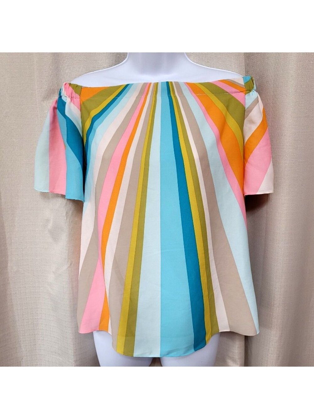 Trina Turk Off The Shoulder Loveable Top Women's Size XS Multi Color Stripe NWT
